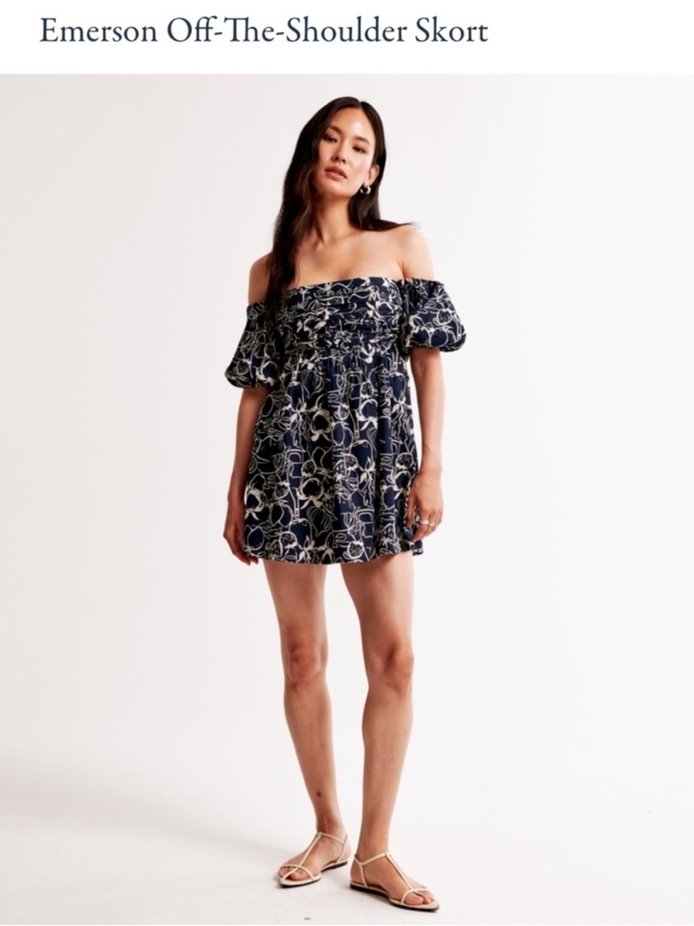 Abercrombie & Fitch Navy Floral Off-the-Shoulder Mini Dress